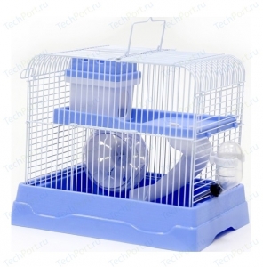 Клетка прямоугольная, укомплектованная, голубая для хомяков 